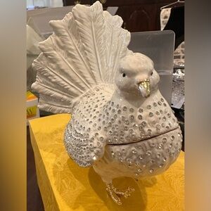 Stunning White Dove Trinket Holder White Enamel & Silver Crystals Gold Trim NIB